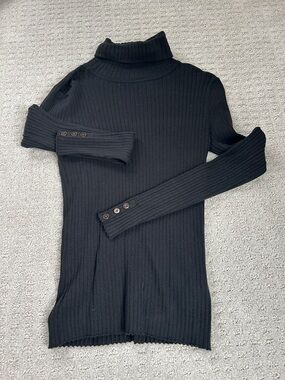 J. McLaughlin Black Ribbed Turtleneck Sweater with Cuff Buttons